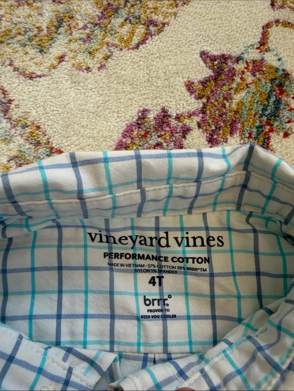 Vineyard Vines Boys White Button-Down Shirt with Light Blue Grid